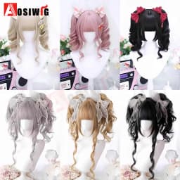 Synthetic Princess Cut Double Ponytail Lolita Wig with Bangs Girl Ombre Blonde Brown White Gray Cosplay Halloween Harajuku Wig