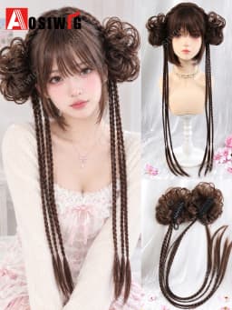 Synthetic Princess Cut Double Ponytail Lolita Wig with Bangs Girl Ombre Blonde Brown White Gray Cosplay Halloween Harajuku Wig