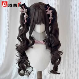 Synthetic Princess Cut Double Ponytail Lolita Wig with Bangs Girl Ombre Blonde Brown White Gray Cosplay Halloween Harajuku Wig