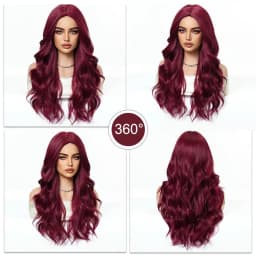 Wine Red Synthetic Wig, Big Wave Wig, Halloween Cosplay Role-Playing, Daily Wear, High-Temperature Silk Wig Cap.