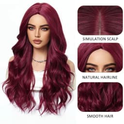 Wine Red Synthetic Wig, Big Wave Wig, Halloween Cosplay Role-Playing, Daily Wear, High-Temperature Silk Wig Cap.