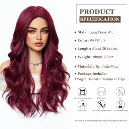 Wine Red Synthetic Wig, Big Wave Wig, Halloween Cosplay Role-Playing, Daily Wear, High-Temperature Silk Wig Cap.