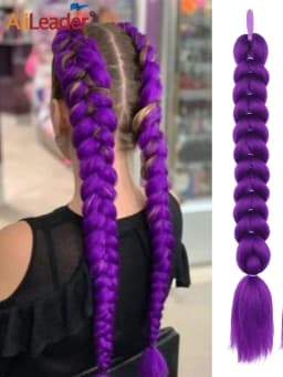 24Inch Diy Synthetic Braiding Hair Extensions Purple Braids Ponytail With Rubber Band Easy Clip In Ponytail For Cosplay Hallowee