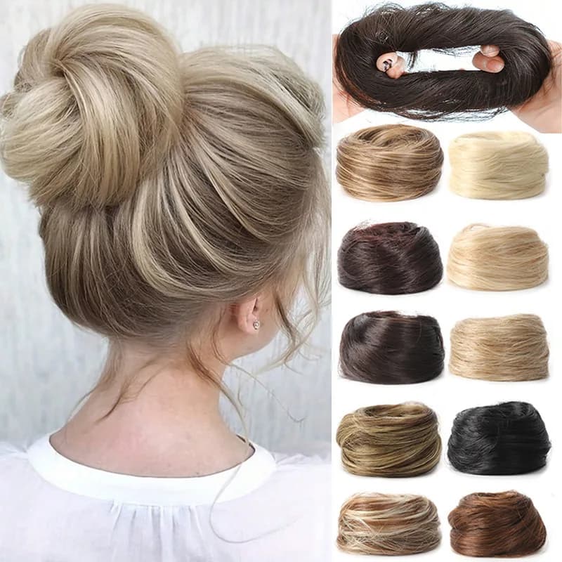 Synthetic rubber band elastic hair ring multi-color heat-resistant bun hair extension wig that surrounds a woman's ponytail