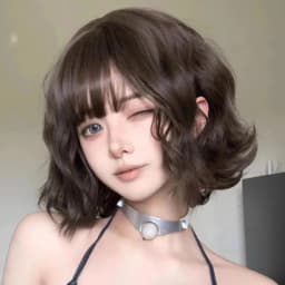 Chestnut Brown Short Wavy Bob Wig Synthetic Hair Straight Bangs Daily Sweet Lolita Cosplay Halloween Party Full Wigs for Women