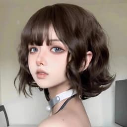 Chestnut Brown Short Wavy Bob Wig Synthetic Hair Straight Bangs Daily Sweet Lolita Cosplay Halloween Party Full Wigs for Women