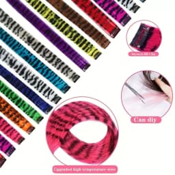 3pcs/set Stripe Printed Hair Colorful Long Straight Hair Pieces Synthetic Clip-in Hair Extensions for Daily Use Party Halloween