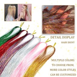 93/120cm Sparkle Synthetic Hair Extensions Tinsel Rainbow Colored Strands Girls Headwear Hairbinge Hair Laser False Decor