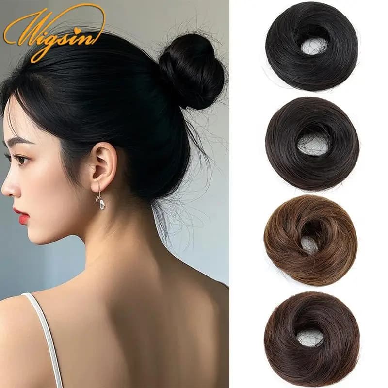 WIGSIN Synthetic Straight Donut Chignon Hairpieces Ombre Elastic Updo Chignon Fluffy Messy Scrunchies Hair Bun for Women