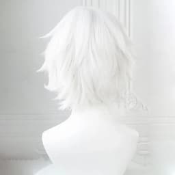 Anime Kaneki Ken Cosplay Wigs Short White Fluffy Wigs Eye Patch Heat Resistant Synthetic Hair Party Role Play Wig with Bangs