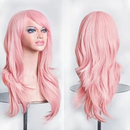 70cm Long Synthetic Wigs Pink Purple Black Wig Wavy Halloween Costume Hair Fake Hairpieces Lolita Blue Wig