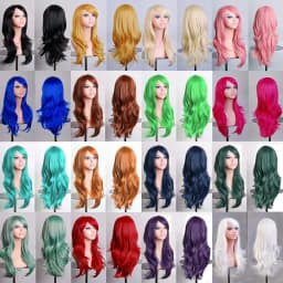 70cm Long Synthetic Wigs Pink Purple Black Wig Wavy Halloween Costume Hair Fake Hairpieces Lolita Blue Wig
