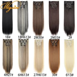 WIGSIN Synthetic 6pcs/set 24Inch Long Straight Hair Extensions Clip-in Heat Resistant Black Blonde Hairpiece for Women