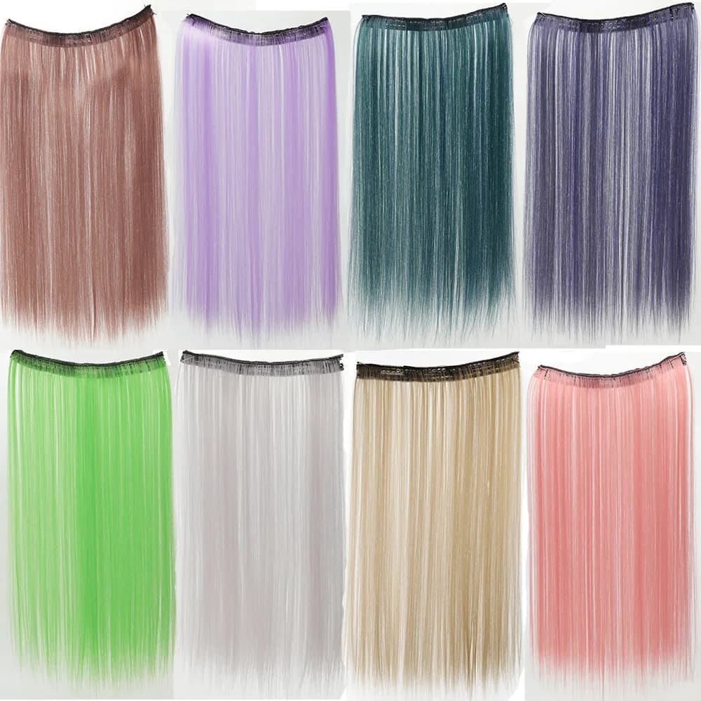 V-shaped One-Piece Synthetic 4 Clip In Hair Extensions Long Straight Hairstyle Hairpiece Colour 50CM Natural Fake Hair