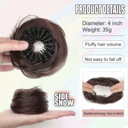 1PC Synthetic Hair Bun With Circle Elastic Clips Straight Donut Updo Hair Wig Bird's Nest Shaped Retractable Bun for Women