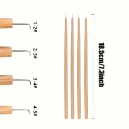 4 Pcs Different Size Ventilating Needles For Lace Wigs Making Long Wooden Handle Crochet Needle Hair Wig Making Tools
