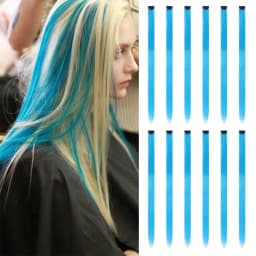 22 inches12pcs/pack Colored Party Synthetic Clip in Hair Extensions for Girls Multi-colors Straight Hair Synthetic Hairpieces