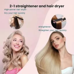 2-in-1 Hair Dryer and Flat Iron Dual Heat Negative Ion Styler for Quick Drying Straightening Travel Portable Home Salon Tool