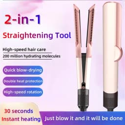 2-in-1 Hair Dryer and Flat Iron Dual Heat Negative Ion Styler for Quick Drying Straightening Travel Portable Home Salon Tool