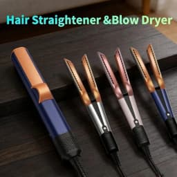 2-in-1 Hair Dryer and Flat Iron Dual Heat Negative Ion Styler for Quick Drying Straightening Travel Portable Home Salon Tool