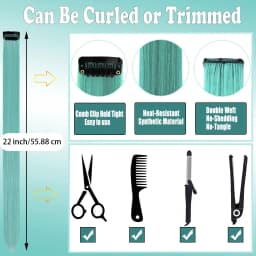 14 PCS Teal Blue Hair Extensions Clip in, 22 Inch Colored Party Synthetic Neon Highlights Extensions, Rainbow Hair Accessories
