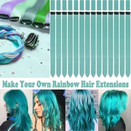 14 PCS Teal Blue Hair Extensions Clip in, 22 Inch Colored Party Synthetic Neon Highlights Extensions, Rainbow Hair Accessories