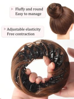 Adjustable Synthetic Bun Ponytail Wig For Women Magic Bird's Nest Shaped Hair Bun With Circle Elastic Clips Straight Donut Updo
