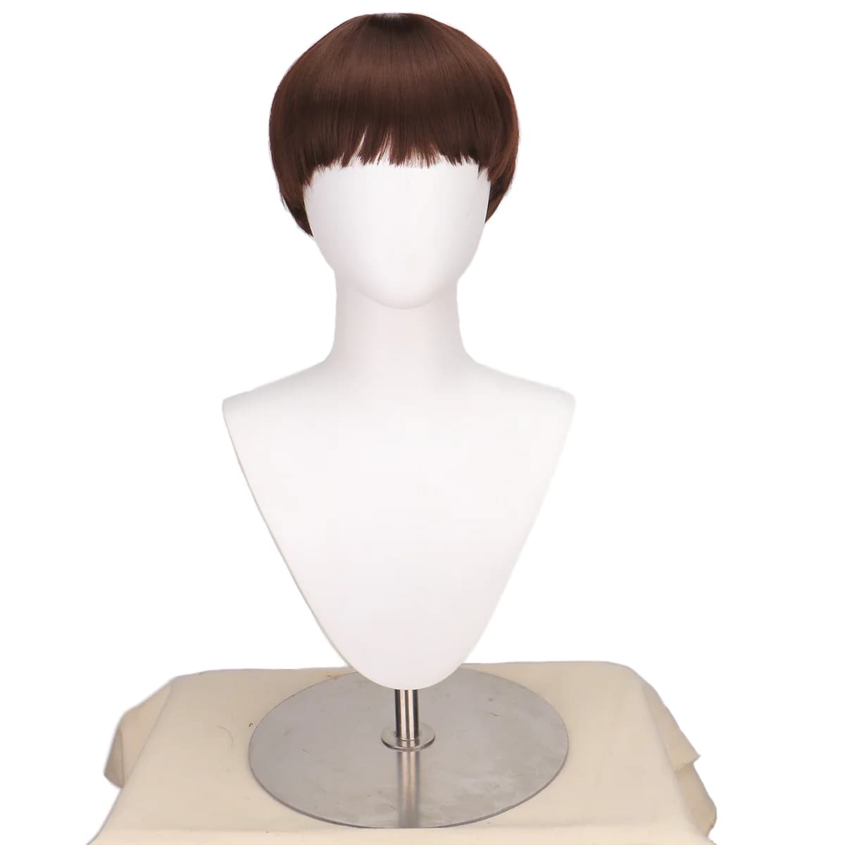 Synthetic Short Brown Mushroom Cosplay Wig for Men Bowl Cut Hair Anime Retro Wig Suitable for Movies Party Multi-colored Wig