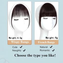 Clip In French Hair Bangs 100% Human Hair Extensions Wispy Bangs for Women Curved Fake Bangs with Fringe Temples Hairpieces