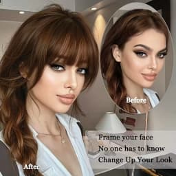 Clip In French Hair Bangs 100% Human Hair Extensions Wispy Bangs for Women Curved Fake Bangs with Fringe Temples Hairpieces