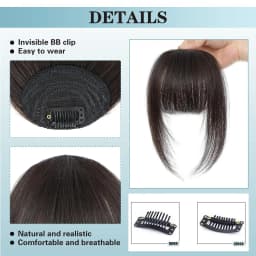 Clip In French Hair Bangs 100% Human Hair Extensions Wispy Bangs for Women Curved Fake Bangs with Fringe Temples Hairpieces