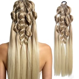 Synthetic 24-inch bubble lantern braided ponytail hair extension light golden Ombre with silver glitter wire women's daily