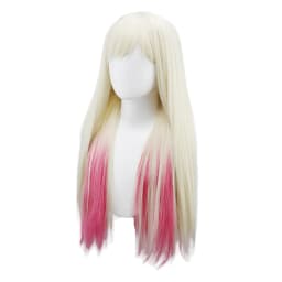 Light Golden to Rose Red and Navy ,Long Straight with Air Bangs,Sweet&Energetic Style for Daily Use,Synthetic Wigs.