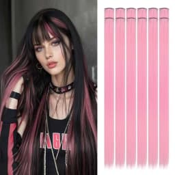 22 inch Colored Hair Extensions Straight Hairpiece, Colorful Hair Extensions Party Highlights Clip in Long Synthetic Hair Extens