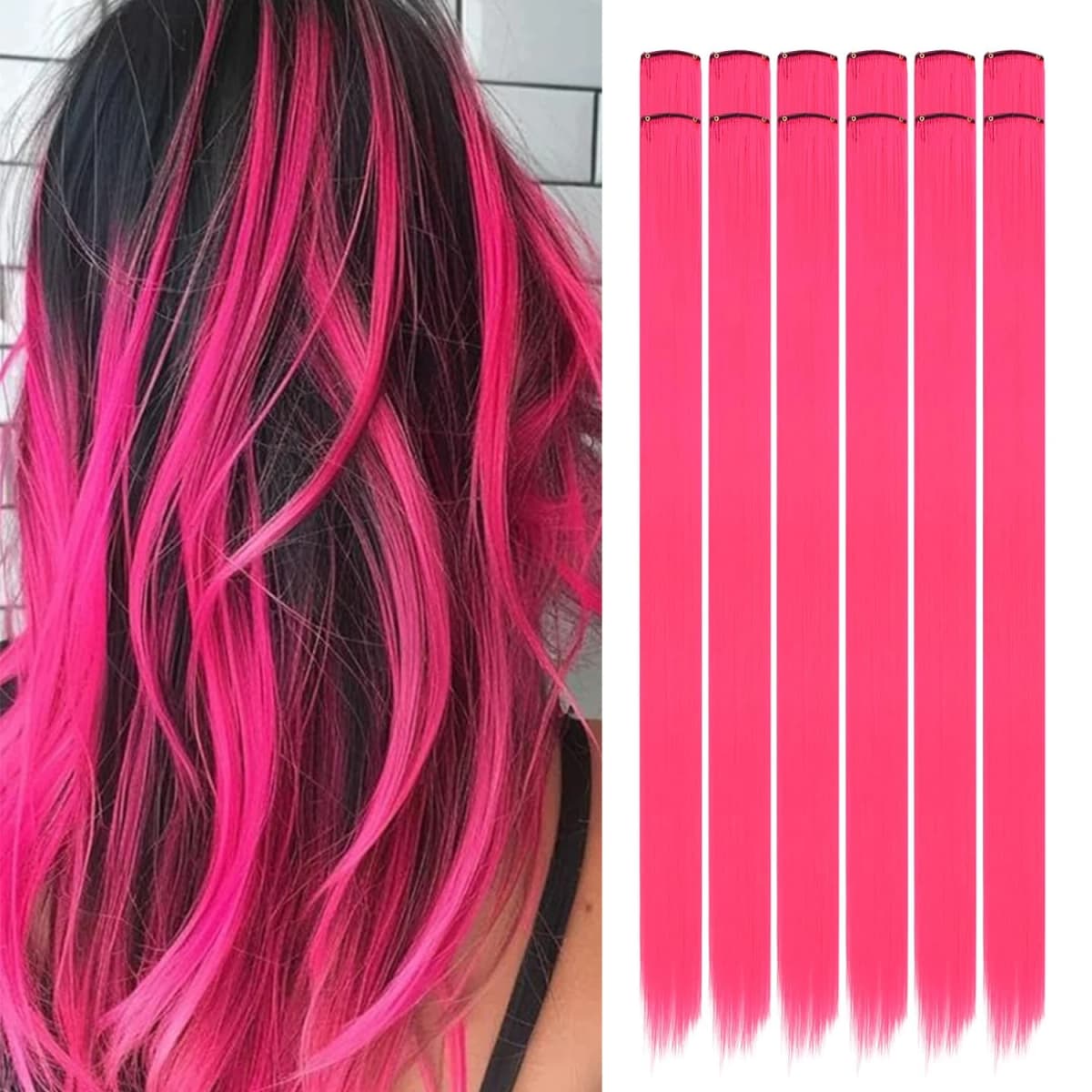 22 inch Colored Hair Extensions Straight Hairpiece, Colorful Hair Extensions Party Highlights Clip in Long Synthetic Hair Extens