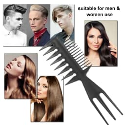 Three in One Plastic Wide Tooth Exfoliating Comb, Anti-Static Men's Hair Styling Tool,Special for Real Hair Wigs