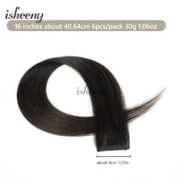 Isheeny 6PCS Mini Clip in Human Hair Pad 1Clip On Machine Weft Hair Extensions 12'-16' 30g/Pack Natural Straight Clip Hair Piece