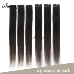 Isheeny 6PCS Mini Clip in Human Hair Pad 1Clip On Machine Weft Hair Extensions 12'-16' 30g/Pack Natural Straight Clip Hair Piece