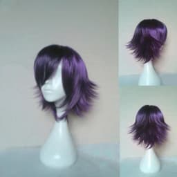 Anime Cosplay Wig Synthetic Hair Wigs Short Curly Purple Black High Temperature Fiber Wigs