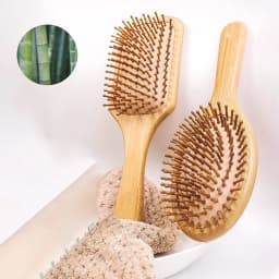 Natural Bamboo Paddle Air Cushion Hair Brush Scalp Massage Anti-Static Detangling Comb Special for Human Hair Wigs