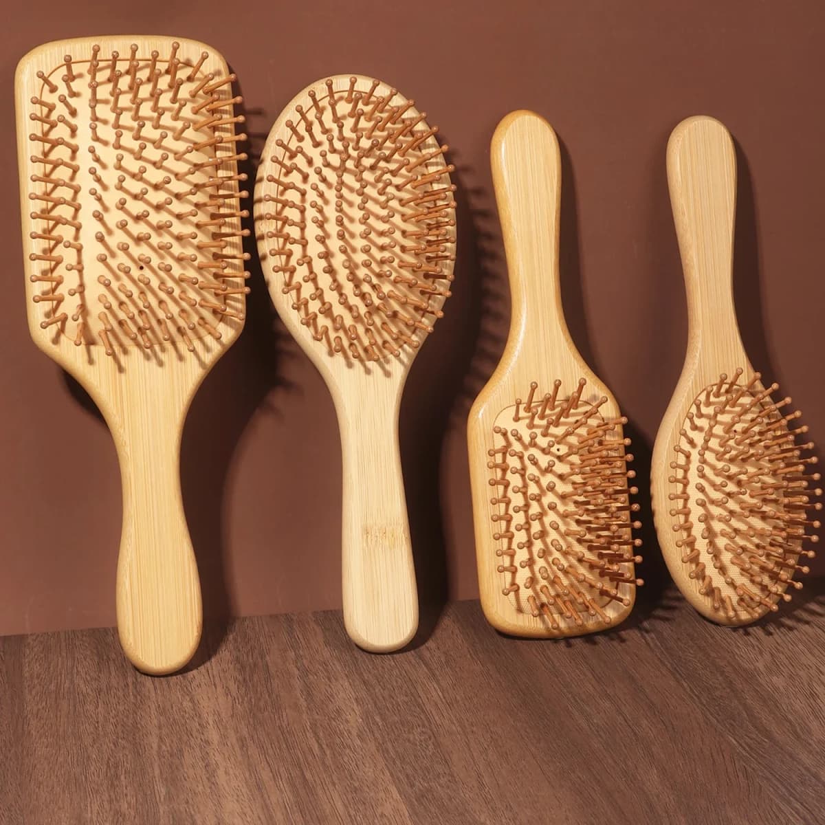 Natural Bamboo Paddle Air Cushion Hair Brush Scalp Massage Anti-Static Detangling Comb Special for Human Hair Wigs
