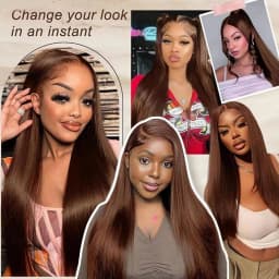 13X4 Chocolate Brown Straight Human Wigs 200% Density #4 Color 18-34 inch 13x4 HD Lace Frontal Straight Wig Pre Plucked 100% Human Hair 3-7 Days Delivery
