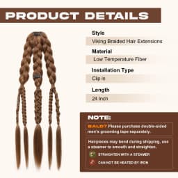 24" Clip In Braided Ponytail Hairpiece for Halloween Viking Costume Renaissance Warrior Accessories - Warm Brown with Highlights