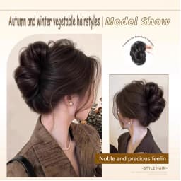 Synthetic wig clip with bun head short and long curly hair clip style flower bud fluffy and fashionable bun head