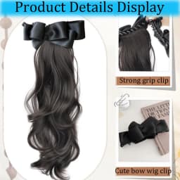 Elegant Synthetic Silk Bowknot Banana Claw Clip Ponytail Wig With Grab Clip Long Wavy Layered Ponytail for Women Daily Party Use