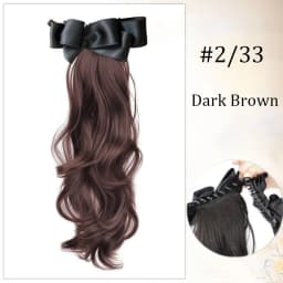 Elegant Synthetic Silk Bowknot Banana Claw Clip Ponytail Wig With Grab Clip Long Wavy Layered Ponytail for Women Daily Party Use