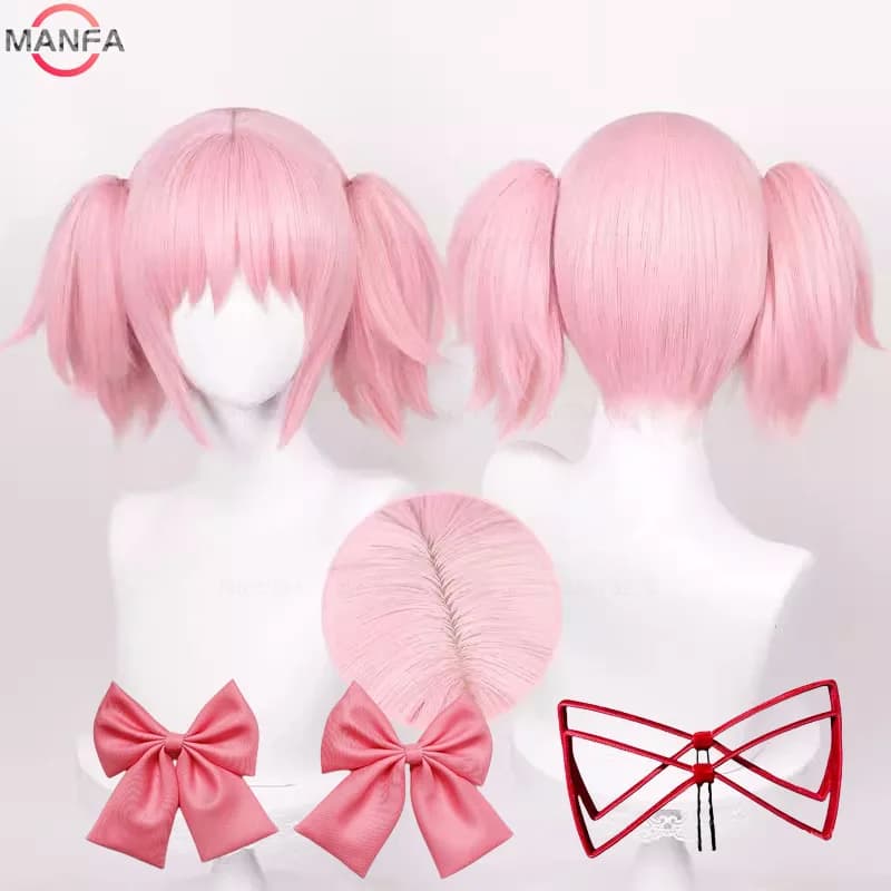 Madoka Kaname Cosplay Wigs Pink 30cm Short Clip Ponytails Kaname Madoka Anime Wig Cosplay Heat Resistant Synthetic Hair