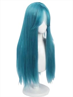 Teal Blue Long Straight Wig – Synthetic Hair with Bangs, Smooth Shine & Natural Parting for Anime, Cosplay, Festival & Stage