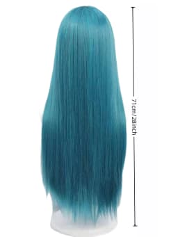 Teal Blue Long Straight Wig – Synthetic Hair with Bangs, Smooth Shine & Natural Parting for Anime, Cosplay, Festival & Stage