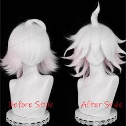 Nagito Komaeda Cosplay Wig 37cm Short Pink White Gradient Hair Anime Cosplay Heat Resistant Synthetic Wigs